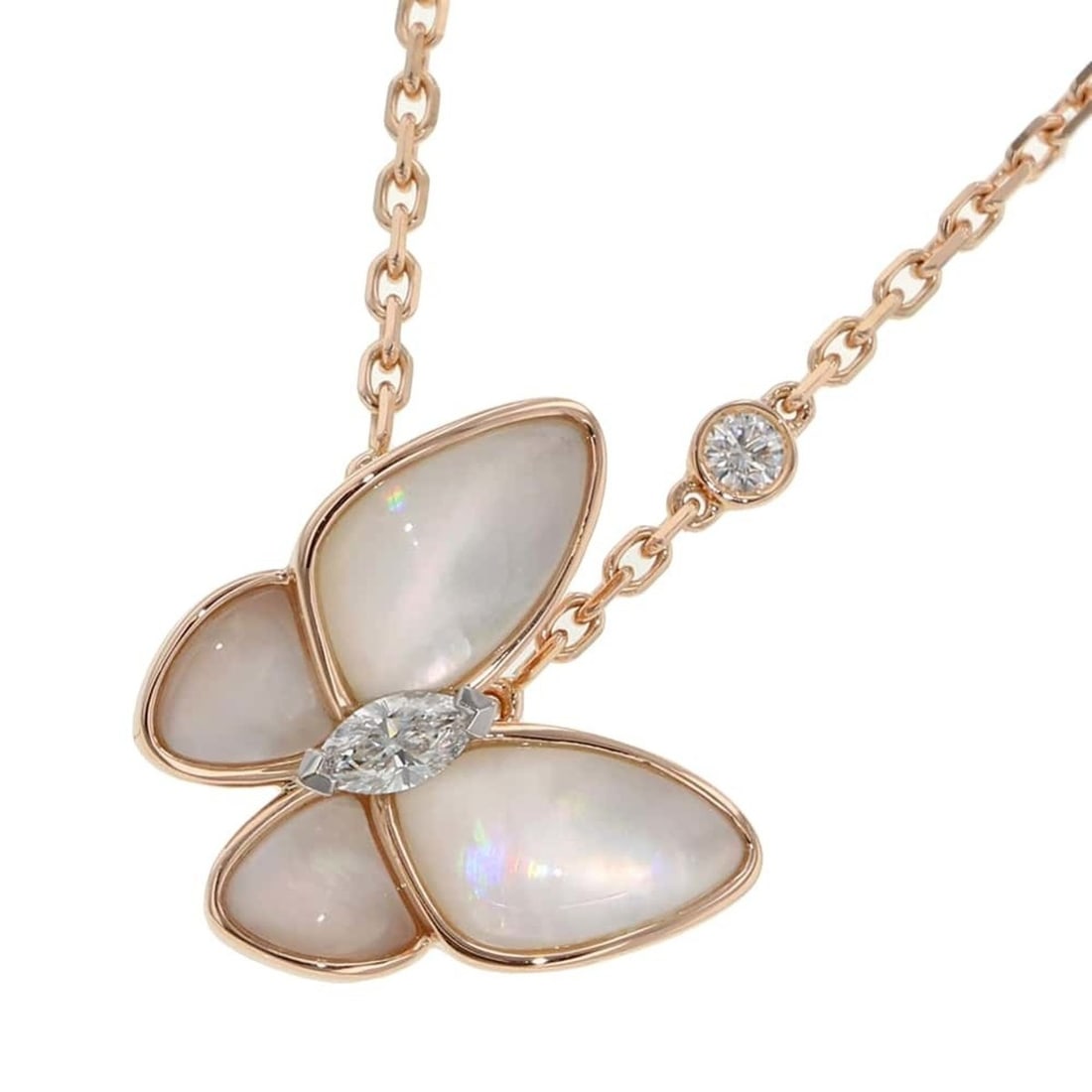 VANCL Necklace de Papillon Pendant Mother of Pearl Diamond 2P 0.2ct K18PG Pink Gold VCARO8FO00: --- Catalog ---Category: SizePendant Size: 17.3mm x 17.4mm / 0.68'' x 0.68''Neck Circumference: 37.5 cm - 42 cm / 14.76'' - 16.53''Category: DesignGender: WomenMaterial: Pink gold (18K)Pendant Type: P