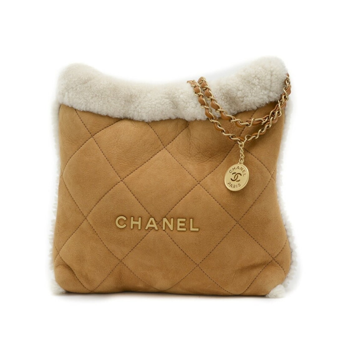 Chanel 22 Mouton Suede Brown Chain Shoulder Bag: --- Catalog ---Category: SizeSize (HxWxD): 35cm x 35cm x 10cm / 13.77'' x 13.77'' x 3.93''Category: DesignType: Shoulder bagColor: Brown, WhiteGender: WomenMaterial: Suede Category: GeneralBrand:
