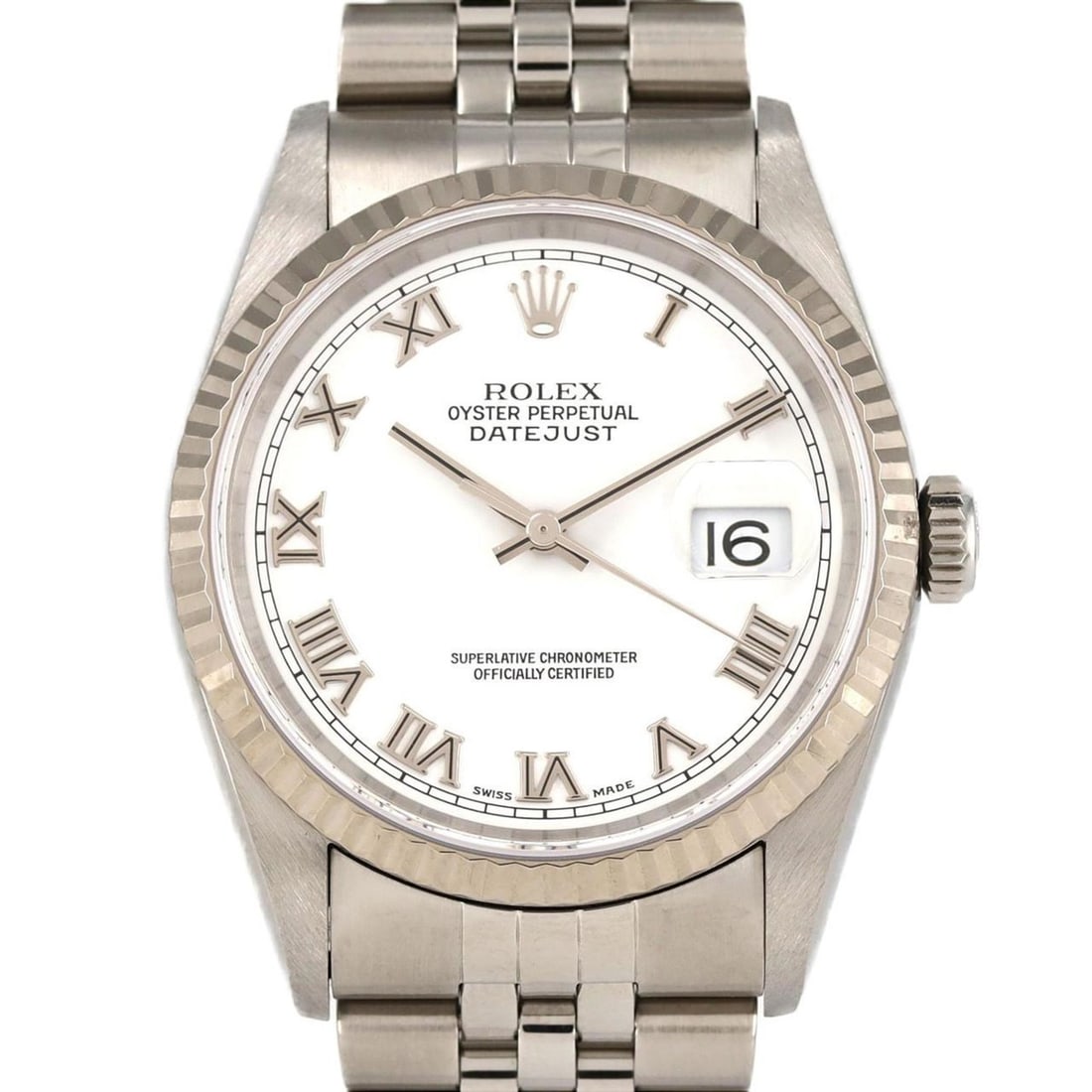 Rolex Datejust 16234 SSxWG Automatic Watch P-Serial: --- Catalog ---Category: SizeWrist Size: 20cm / 7.87''Case Diameter: 36mm / 1.42''Category: DesignType: WristwatchGender: MenColor (Dial): WhiteMaterial (Band): Stainless steelMaterial (Case):