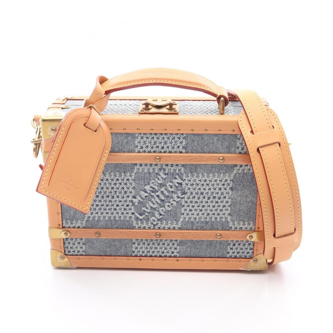 Louis Vuitton Handle Trunk Handbag, Denim Leather, Damier Denim, Men's, Blue/Brown, N40626: --- Catalog ---Category: SizeSize (HxWxD): 16cm x 22cm x 8cm / 6.29'' x 8.66'' x 3.14''Category: DesignType: HandbagColor: Blue, BrownGender: MenMaterial: Denim , Leather Category: GeneralMPN: N40626B
