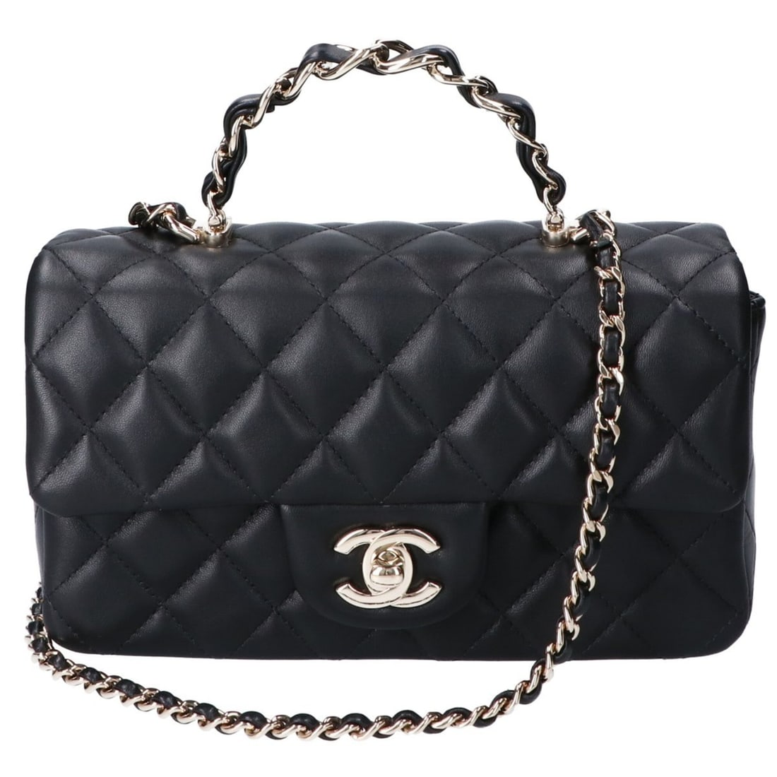CHANEL AS2431 Black Lambskin Top Handle Mini Classic 2-Way Handbag/Shoulder Bag - Women's: --- Catalog ---Category: SizeSize (HxWxD): 12cm x 20cm x 7.5cm / 4.72'' x 7.87'' x 2.95''Category: DesignType: Handbag, Shoulder bagColor: BlackGender: WomenMaterial: Leather Leather/Fur Type: Lambski