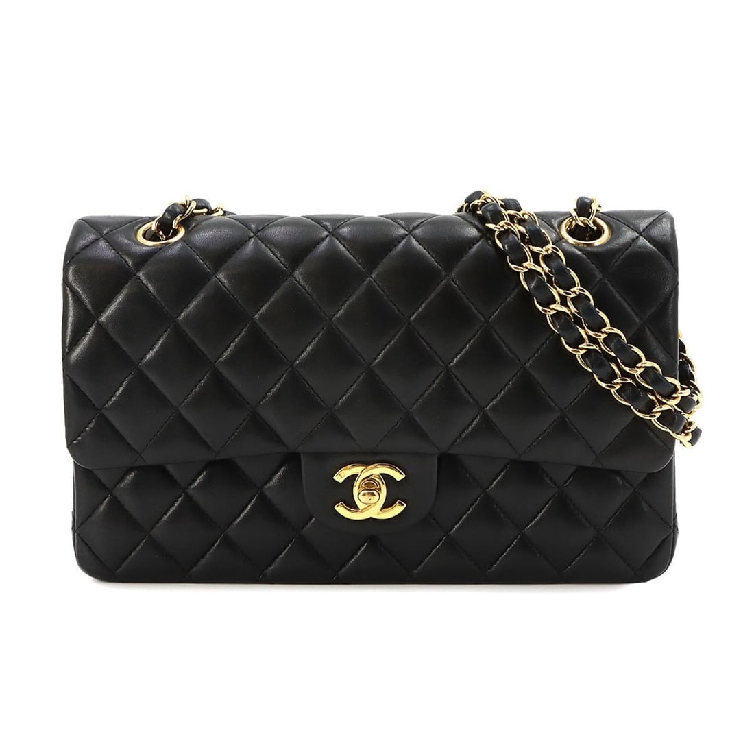Chanel Matelasse 25 Chain Shoulder Handbag, Lambskin, Black, A01112, Gold Hardware, Coco Mark. (1 of 12)