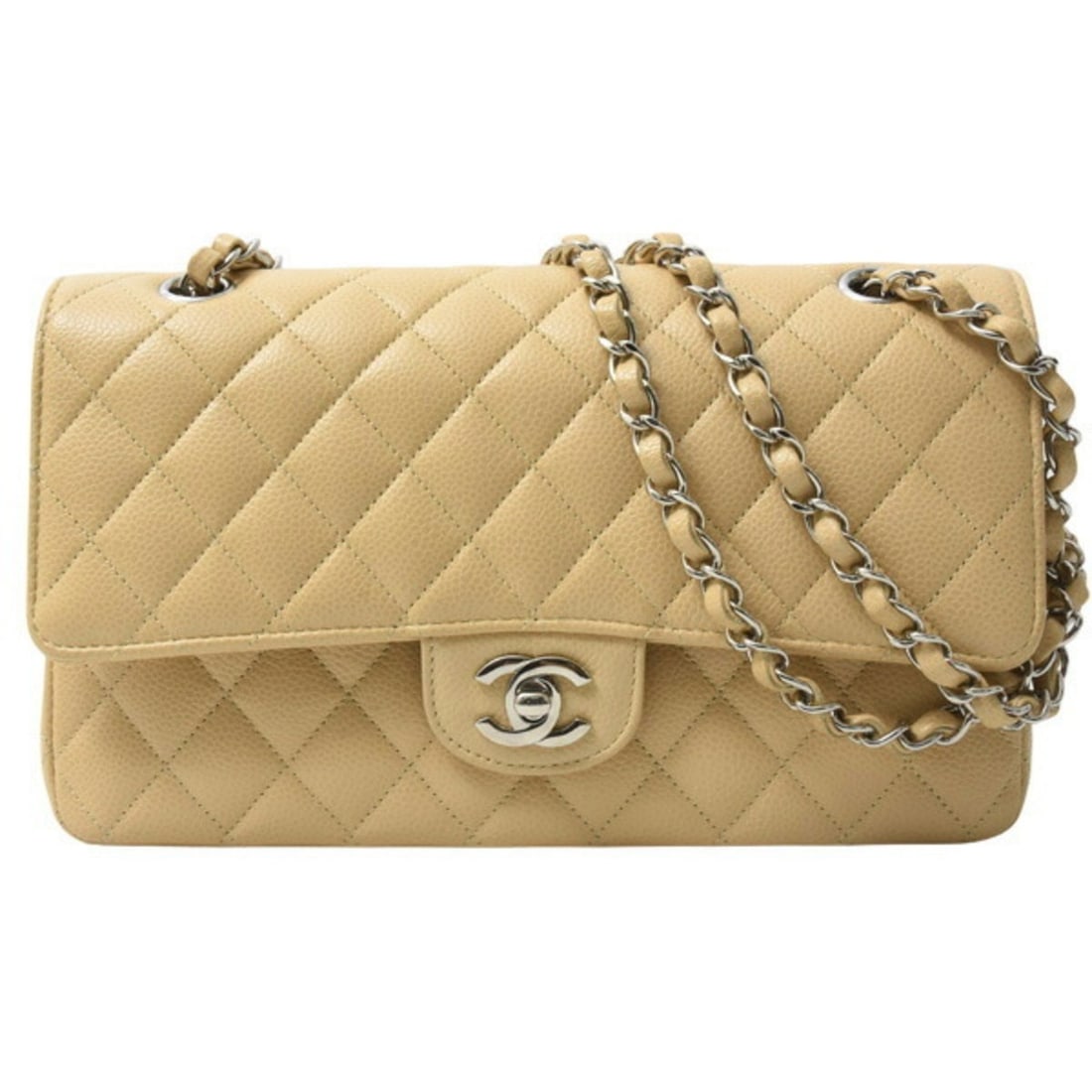 Chanel Women's Matelasse 25 Double Flap Chain Shoulder Bag Caviar Skin Beige Random CHANEL A01112 (1 of 14)