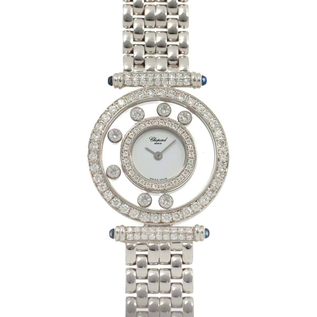 Chopard Happy Diamonds 4118 1 Ladies Watch White Double Bezel Diamond 7P K18WG Gold Solid: --- Catalog ---Category: SizeWrist Size: 15.5cm - 16.5cm / 6.1'' - 6.49''Case Diameter: 25mm / 0.98''Category: DesignType: WristwatchGender: WomenColor (Dial): WhiteMaterial (Band): White gold