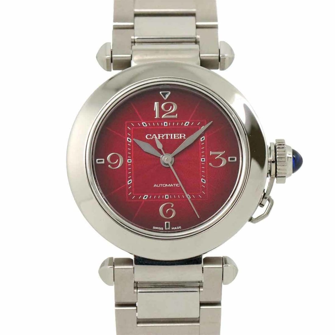 Cartier Pasha de WSPA0031 Boys' Watch Red Automatic: --- Catalog ---Category: SizeWrist Size: 16.5cm / 6.49''Case Diameter: 35mm / 1.38''Case Thickness: 9.5mm / 0.37''Category: DesignType: WristwatchGender: BoysColor (Dial): Red colorMaterial (Band):