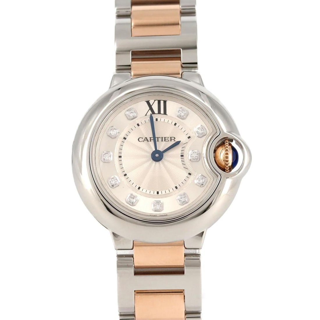 Cartier Ballon Bleu SM PG Combi 11P WE902030 SSxPG Wristwatch Quartz: --- Catalog ---Category: SizeWrist Size: 15.5cm / 6.1''Case Diameter: 28mm / 1.1''Category: DesignType: WristwatchGender: WomenDisplay: AnalogGemstone: DiamondColor (Dial): SilverMaterial (Band):