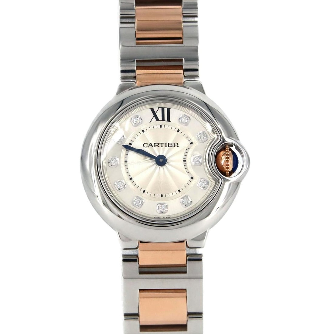Cartier Ballon Bleu SM PG Combi 11P WE902030 SSxPG Wristwatch Quartz: --- Catalog ---Category: SizeWrist Size: 17cm / 6.69''Case Diameter: 28mm / 1.1''Category: DesignType: WristwatchGender: WomenGemstone: DiamondColor (Dial): SilverMaterial (Band): Pink gold,