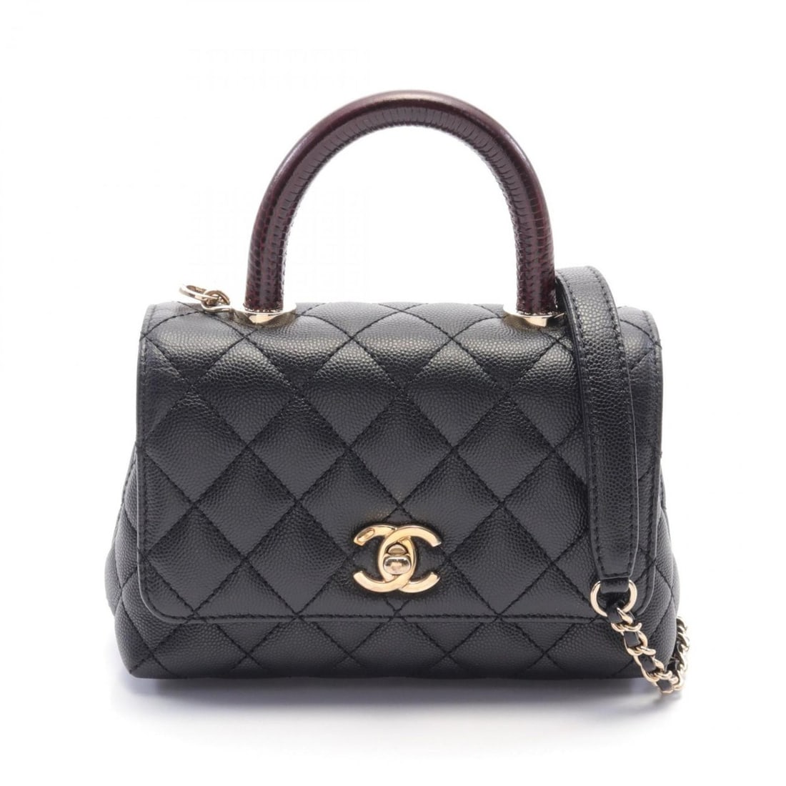 CHANEL Coco Handle XXS Handbag Bag Caviar Skin (Grained Calf) Exotic Leather Women's Black Bordeaux: --- Catalog ---Category: SizeSize (HxWxD): 12cm x 18.5cm x 8.5cm / 4.72'' x 7.28'' x 3.34''Category: DesignType: HandbagColor: Black, BordeauxGender: WomenMaterial: Caviar leather Category: GeneralBra