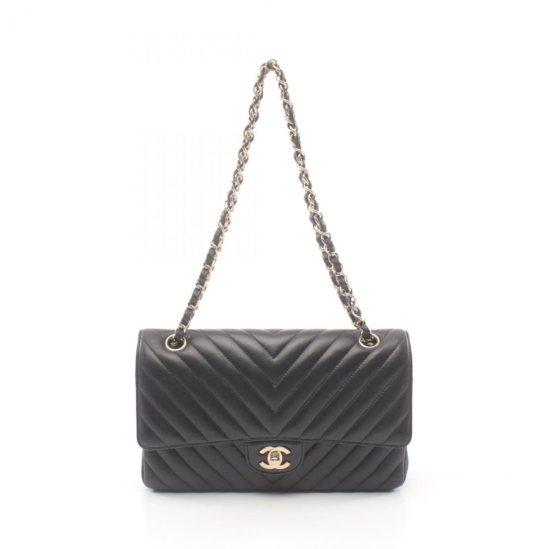 CHANEL Chevron V-stitch W-flap shoulder bag, lambskin, women's, black, A01166: --- Catalog ---Category: SizeSize (HxWxD): 15cm x 25cm x 6.5cm / 5.9'' x 9.84'' x 2.55''Category: DesignType: Shoulder bagColor: BlackGender: WomenMaterial: Leather Leather/Fur Type: LambskinCategory: