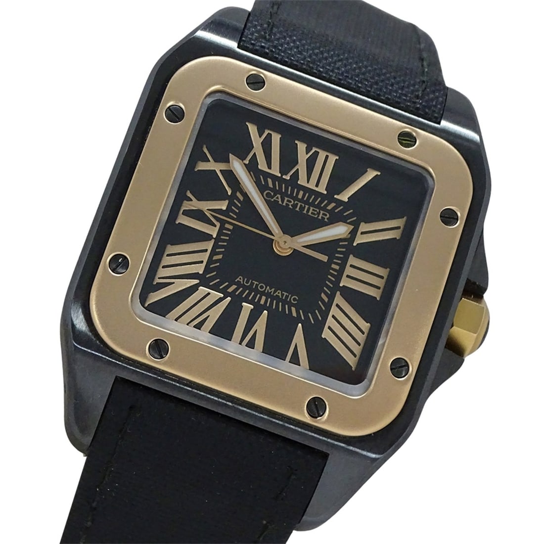 Cartier men's watch, Santos 100 LM, automatic movement, stainless steel (SS), pink gold (750PG), (1 of 16)