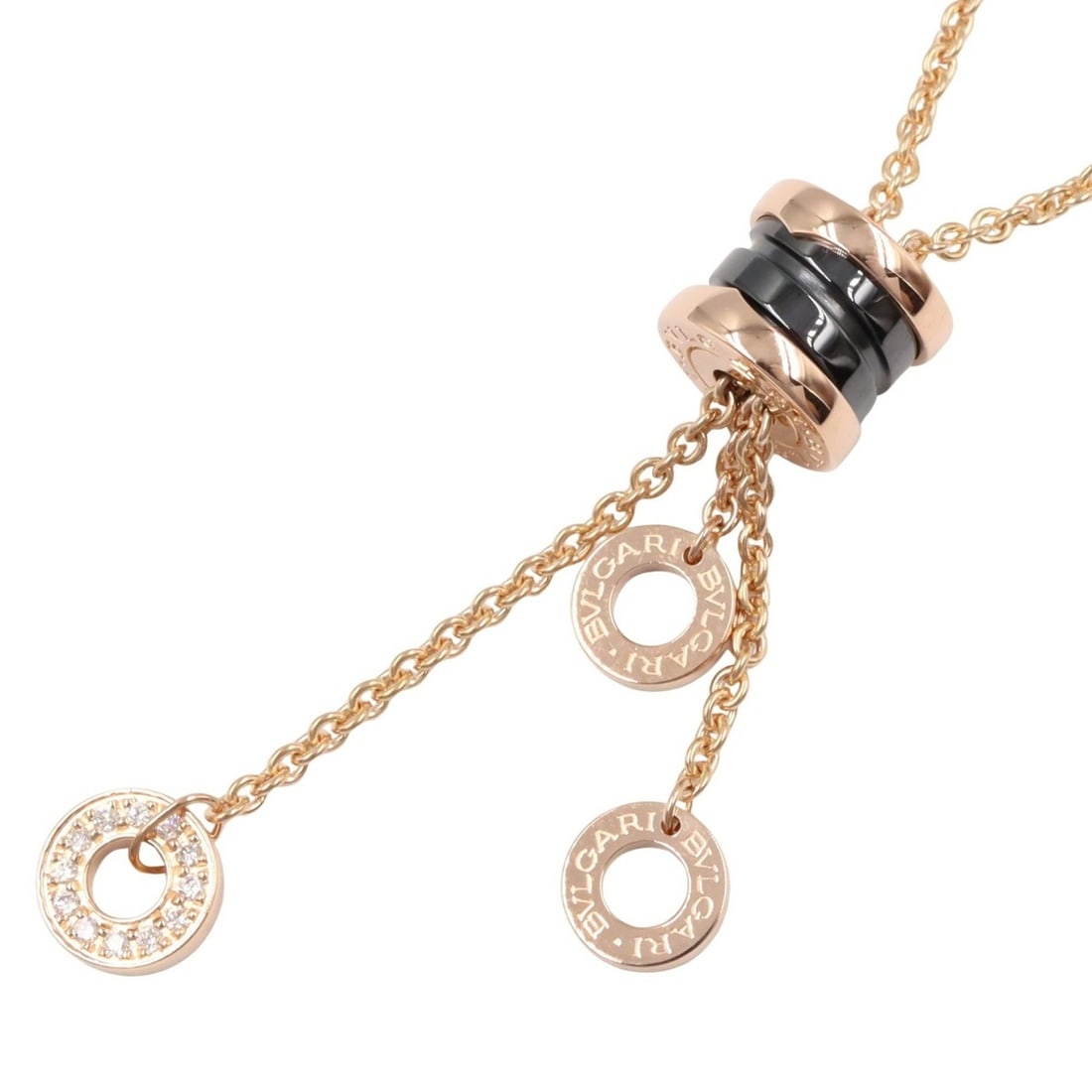BVLGARI B-zero1 Element Ceramic Diamond Necklace, 18K Pink Gold with and Diamonds, Clear, for Women: --- Catalog ---Category: SizeWeight: 17.7g / 0.62oz.Pendant Size: 49mm x 10.5mm / 1.92'' x 0.41''Neck Circumference: 38 cm - 45 cm / 14.96'' - 17.71''Category: DesignColor: PinkMetal: GoldStone: Diamo