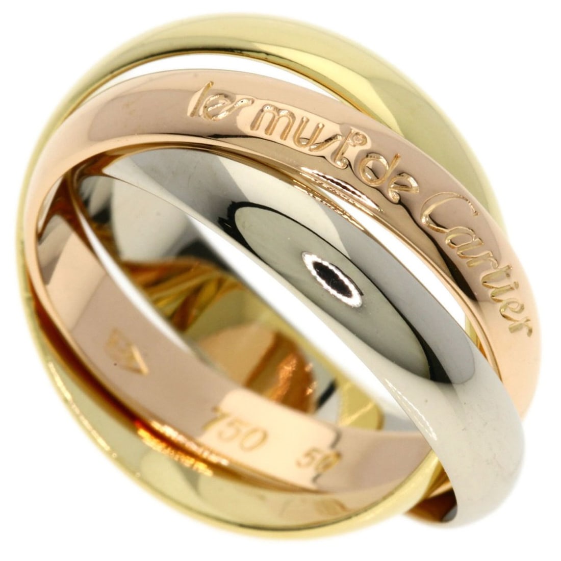 Cartier Trinity #50 Ring - 18K Yellow Gold/18K Pink White Gold Women's CARTIER: --- Catalog ---Category: SizeJP Size: 10US Size: 5.5Category: DesignType: Band ringGender: WomenMaterial: Pink gold (18K), White gold (18K), Yellow gold (18K)Category: GeneralBrand: Cartier--- Item Li