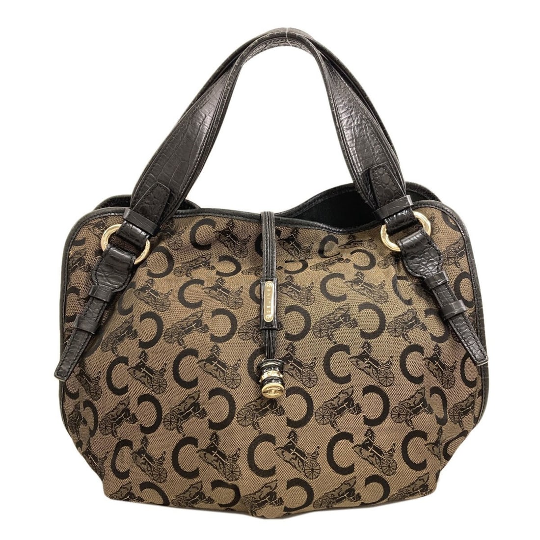 Celine C Sulky Canvas Handbag for Women: --- Catalog ---Category: SizeSize (HxWxD): 30cm x 20cm x 12cm / 11.81'' x 7.87'' x 4.72''Handle Length: 40cm / 15.74''Category: DesignType: HandbagColor: Black, BrownGender: WomenMaterial: Canvas Cate
