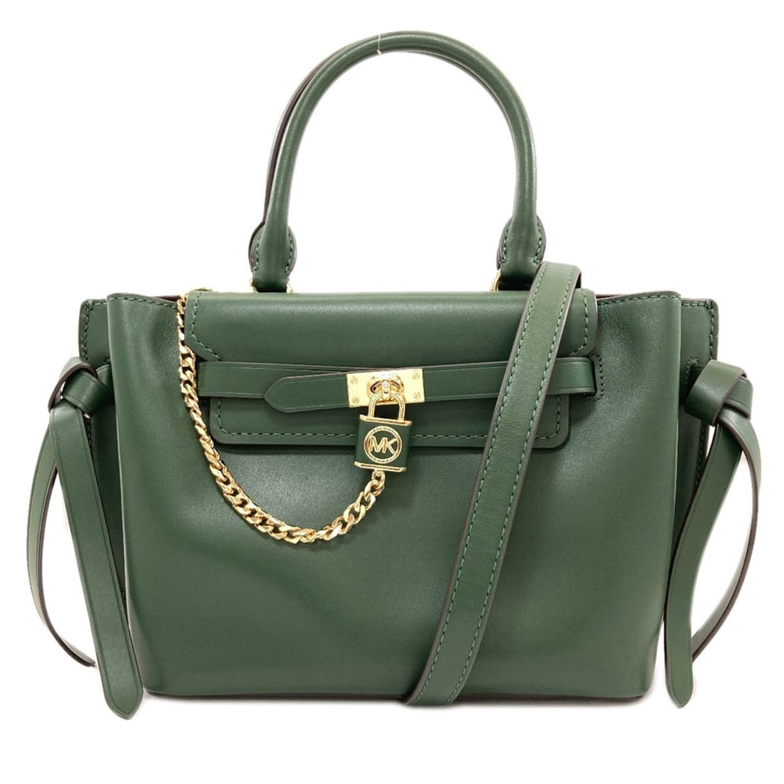 Michael Kors Belted Satchel Padlock 2-Way Handbag Leather Women's: --- Catalog ---Category: SizeSize (HxWxD): 19cm x 24cm x 11.5cm / 7.48'' x 9.44'' x 4.52''Category: DesignType: HandbagColor: GreenGender: WomenMaterial: Leather Category: GeneralBrand: Michael Kors--