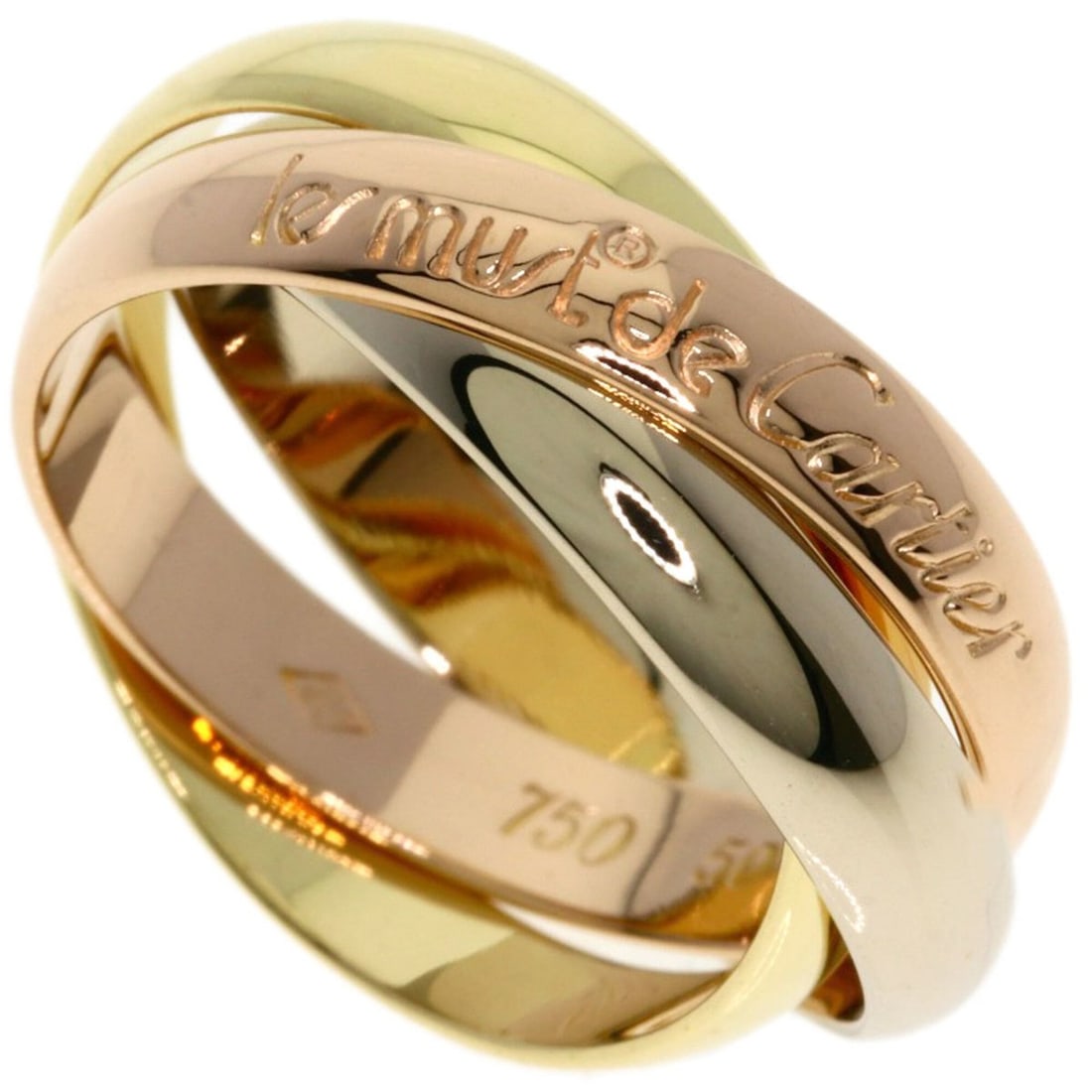 Cartier Trinity #50 Ring - 18K Pink Gold/18K Yellow White Gold Women's CARTIER: --- Catalog ---Category: SizeJP Size: 10US Size: 5.5Category: DesignType: Band ringGender: WomenMaterial: Pink gold (18K), White gold (18K), Yellow gold (18K)Category: GeneralBrand: Cartier--- Item Li