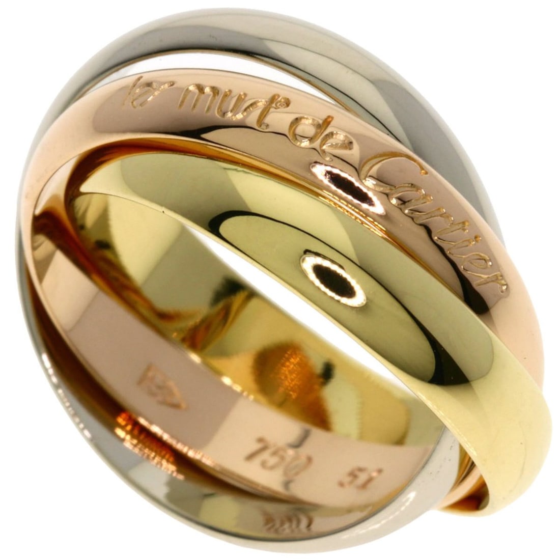 Cartier Trinity #51 Ring, 18K Pink Gold/18K Yellow White Gold, Women's, CARTIER: --- Catalog ---Category: SizeJP Size: 11US Size: 6Category: DesignType: Band ringGender: WomenMaterial: Pink gold (18K), White gold (18K), Yellow gold (18K)Category: GeneralBrand: Cartier--- Item List