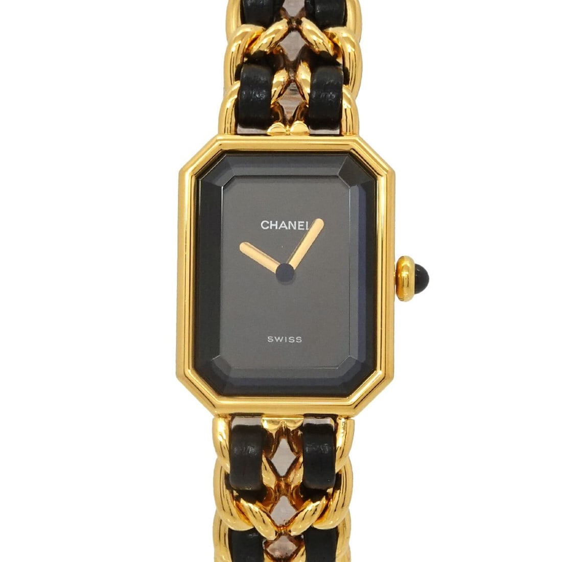 Chanel Premiere H0001 Women's Watch, Size M, Black & Gold, Quartz Movement.: --- Catalog ---Category: SizeWrist Size: 15cm / 5.9''Case Diameter: 20mm / 0.79''Category: DesignType: WristwatchGender: WomenColor (Dial): BlackMaterial (Band): Gold plated, Leather, Stainless steelM
