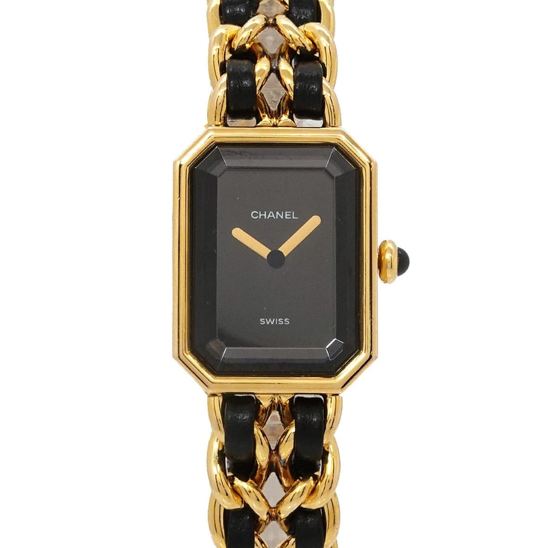 Chanel Premiere Large Size H0001 Women's Watch Black Gold Quartz: --- Catalog ---Category: SizeWrist Size: 16.5cm / 6.49''Case Diameter: 20mm / 0.79''Category: DesignType: WristwatchGender: WomenColor (Dial): BlackMaterial (Band): Gold plated, Leather, Stainless ste