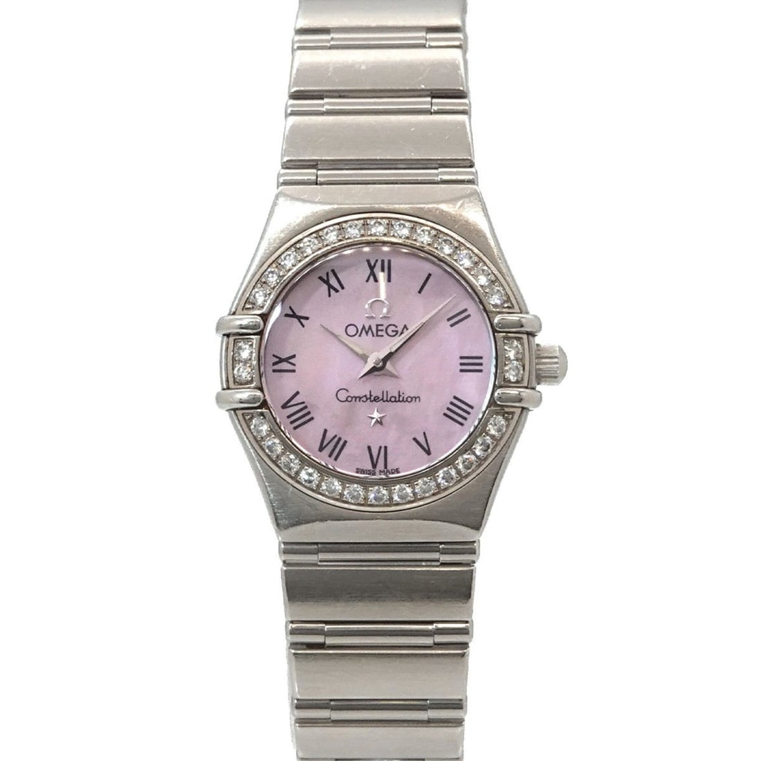 Omega Constellation 1476 83 Diamond Bezel Ladies' Watch Pink Shell Quartz: --- Catalog ---Category: SizeWrist Size: 14.5cm / 5.7''Case Diameter: 23mm / 0.91''Category: DesignType: WristwatchGender: WomenColor (Dial): Pink shellMaterial (Band): Stainless steelMaterial (Case):