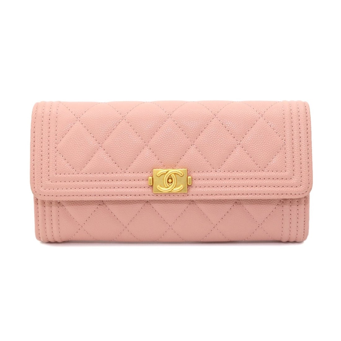 Chanel Boy Matelassé Bi-fold Long Wallet, Caviar Leather, Pink, A80286, Gold Hardware: --- Catalog ---Category: SizeSize (HxWxD): 10cm x 19cm x 2.5cm / 3.93'' x 7.48'' x 0.98''Category: DesignType: Long wallet (bi-fold)Color: PinkGender: WomenMaterial: Grained Calfskin Category: General