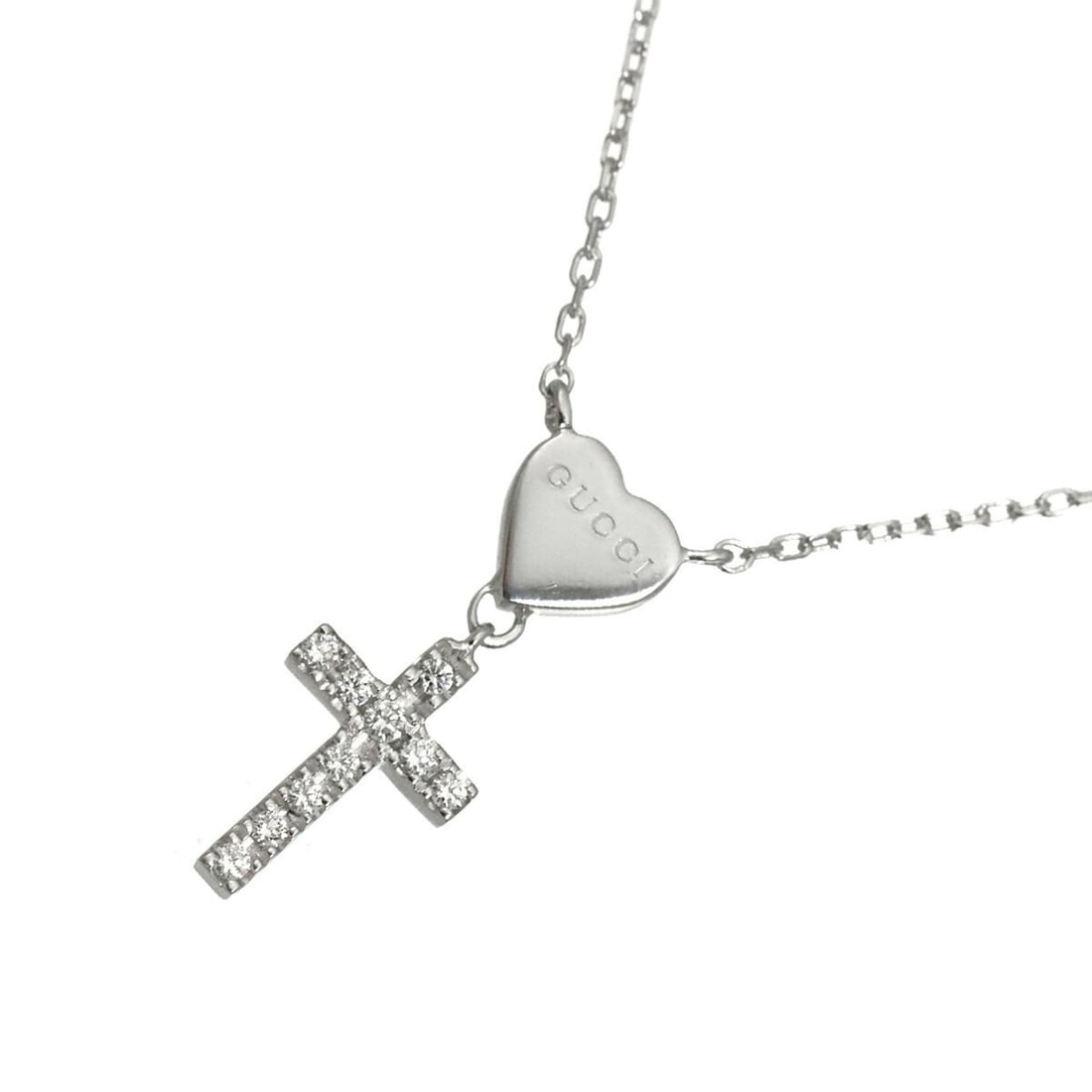 Gucci Heart Cross Diamond Necklace 45cm 18K WG White Gold 750 (1 of 13)