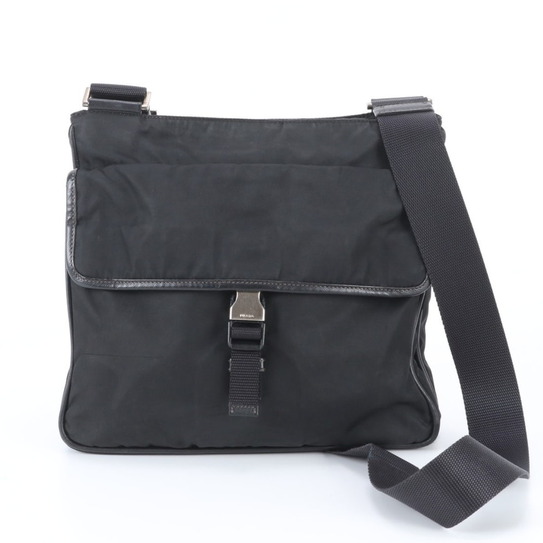 Prada Tessuto Nylon Triangle Logo Leather Shoulder Bag, Crossbody Messenger Black, Men's (1 of 13)