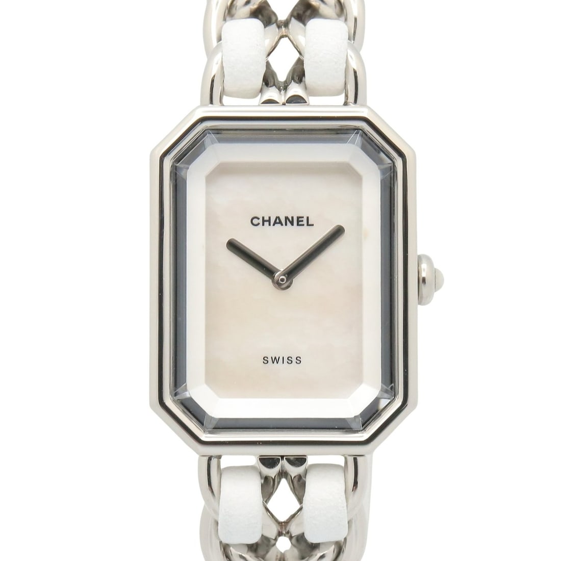 Chanel CHANEL Première M Watch, Stainless Steel, Leather Strap, Women's, White/White Shell, H1639: --- Catalog ---Category: SizeWrist Size: 14cm / 5.51''Case Diameter: 20mm / 0.79''Category: DesignType: WristwatchGender: WomenColor (Dial): White, White shellMaterial (Band): Leather, Stainless steel