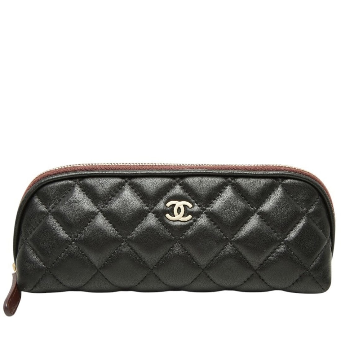 Chanel Matelassé Coco Mark Cosmetic Handbag Pouch Black Lambskin Women's CHANEL (1 of 10)
