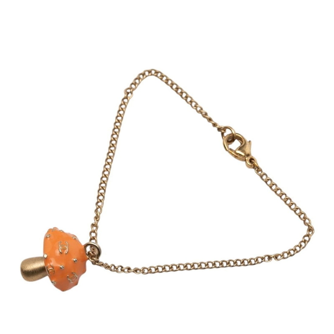 Chanel Coco Mark Mushroom Bracelet, Gold and Orange Plated Enamel, Women's CHANEL: --- Catalog ---Category: SizeLength: 18.5cm / 7.28''Category: DesignType: Charm braceletColor: Gold, OrangeGender: WomenMaterial: EnamelCategory: GeneralBrand: Chanel--- Item List ---Section: Conditio