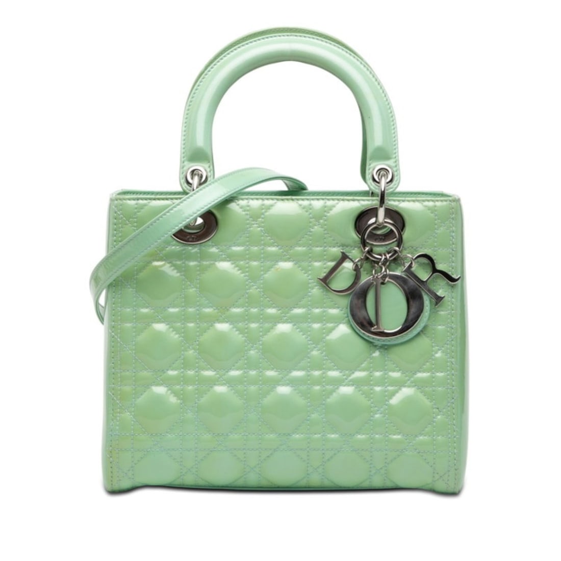 Christian Dior Cannage Lady Medium Handbag Shoulder Bag 2-Way Mint Green Patent Leather Women's (1 of 17)