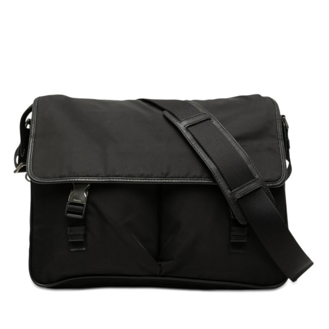 Prada Triangle Logo Plate Shoulder Bag Messenger Black Nylon Saffiano Leather Women's PRADA: --- Catalog ---Category: SizeSize (HxWxD): 31cm x 36cm x 16cm / 12.2'' x 14.17'' x 6.29''Category: DesignType: Messenger bag, Shoulder bagColor: BlackGender: WomenMaterial: Nylon , Leather Leather/Fur