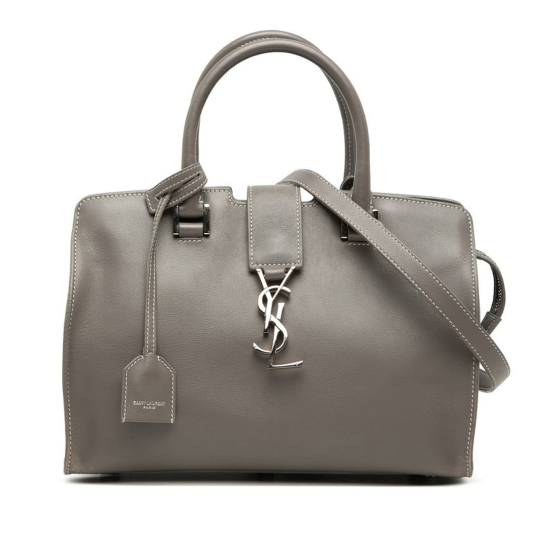 Saint Laurent YSL Logo Baby Cabas Handbag Shoulder Bag 2-Way 424868 Gray Leather Women's SAINT (1 of 12)