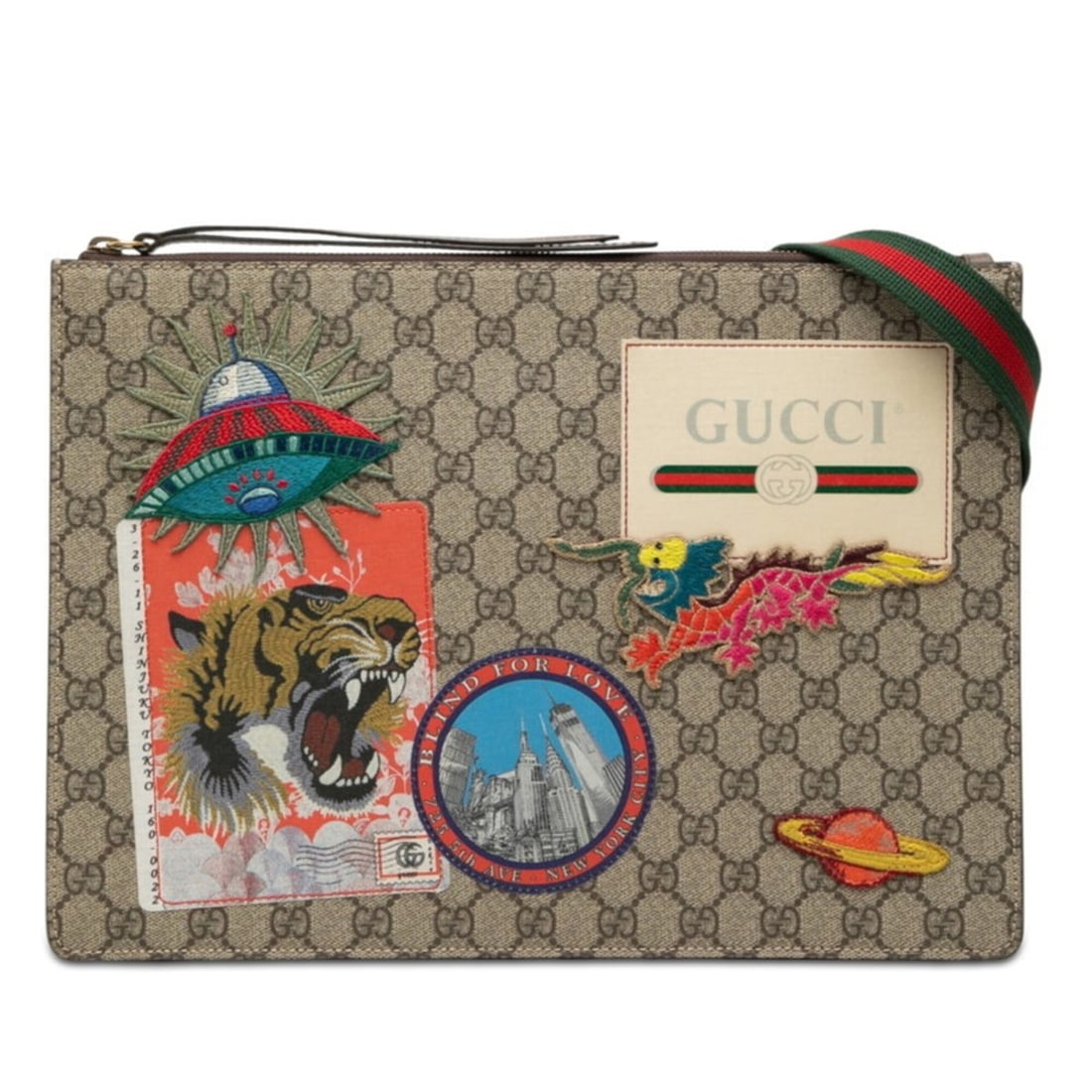 Gucci GG Supreme Courier Patch Shoulder Bag Messenger Clutch 2WAY 474083 Beige Multicolor Women's (1 of 18)