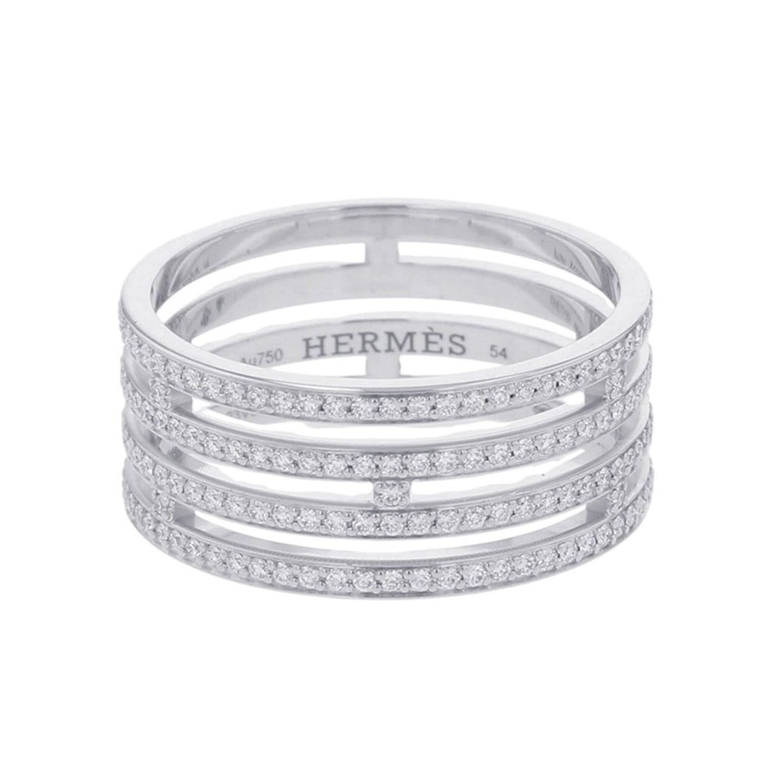 Hermes Ariane GM Wedding Ring, 225 Diamonds (0.58ct total), 18K White Gold, Size 54. (HERMES ring,: --- Catalog ---Category: SizeJP Size: 14US Size: 7Category: DesignType: Wedding ringColor: White goldGender: WomenMaterial: White goldCategory: GeneralBrand: HermesCountry of Origin: USA--- Item List 