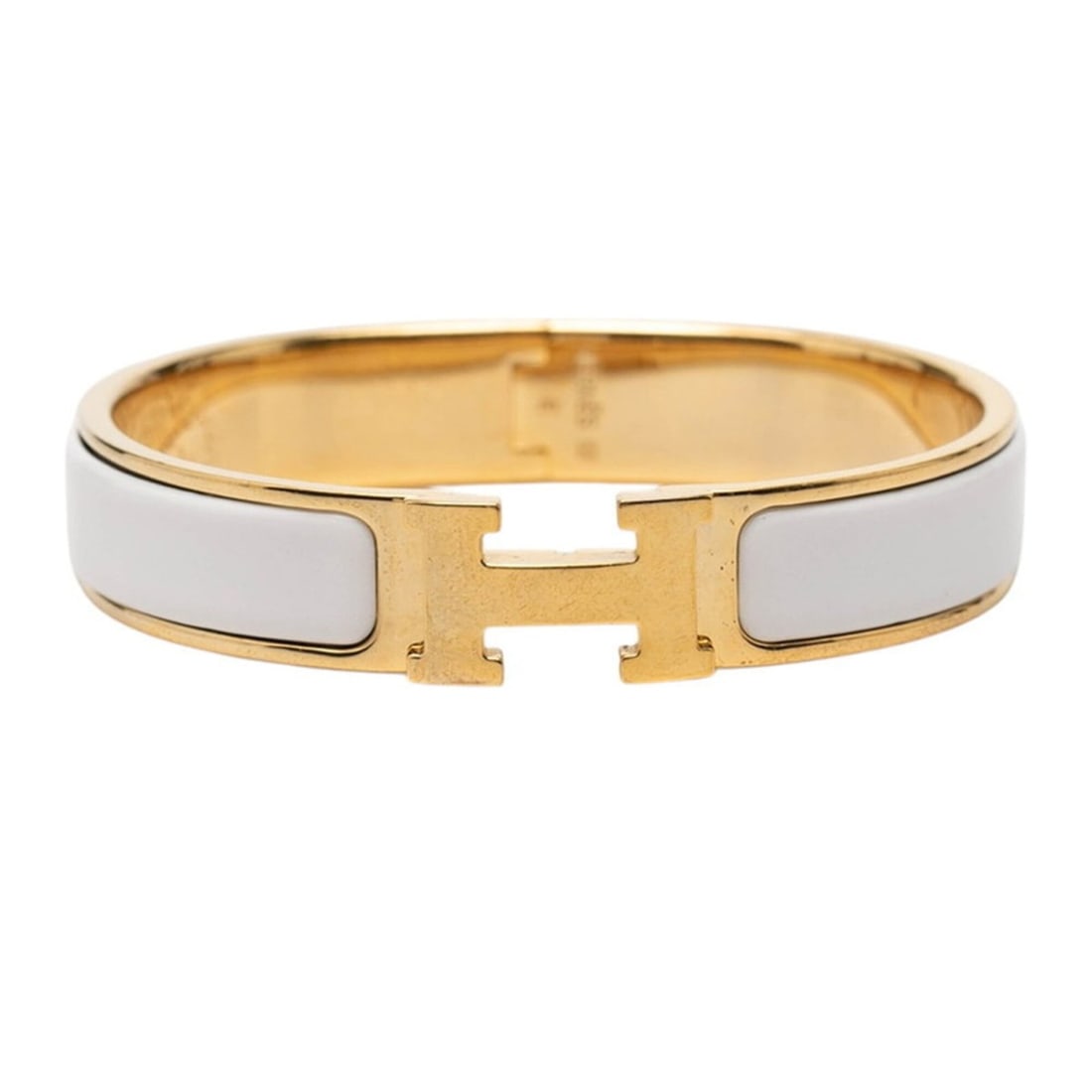 Hermes Click H PM Bracelet, Gold and White Plated Enamel, Women's. (1 of 16)
