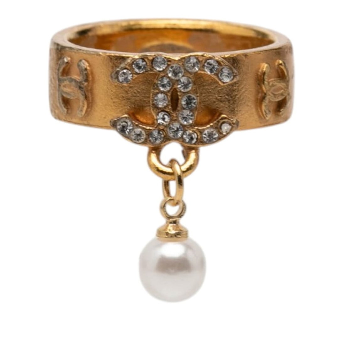 Chanel Coco Mark Rhinestone Ring, Gold Plated, Women's CHANEL (1 of 14)