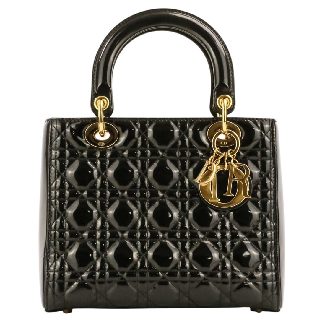 Christian Dior Lady Cannage Patent Handbag 01-BO-0183 Black Women's (1 of 20)