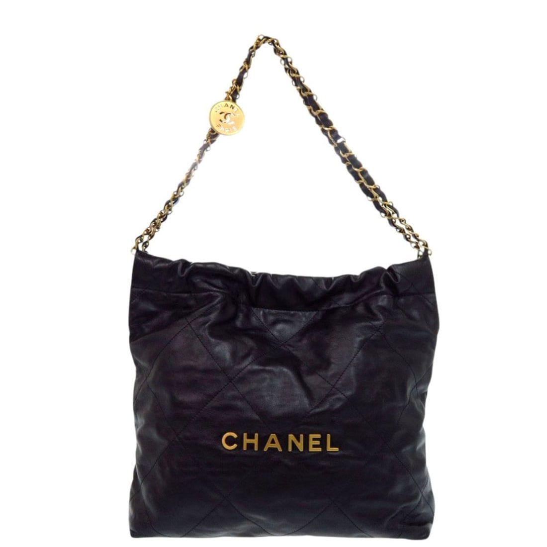 Excellent condition Chanel 22 Small Calfskin Black Shoulder Bag 0128CHANEL: --- Catalog ---Category: SizeSize (HxWxD): 35.5cm x 41cm x 7cm / 13.97'' x 16.14'' x 2.75''Category: DesignType: Pouch, Shoulder bagColor: BlackGender: WomenMaterial: Leather Hardware Color: GoldLeath