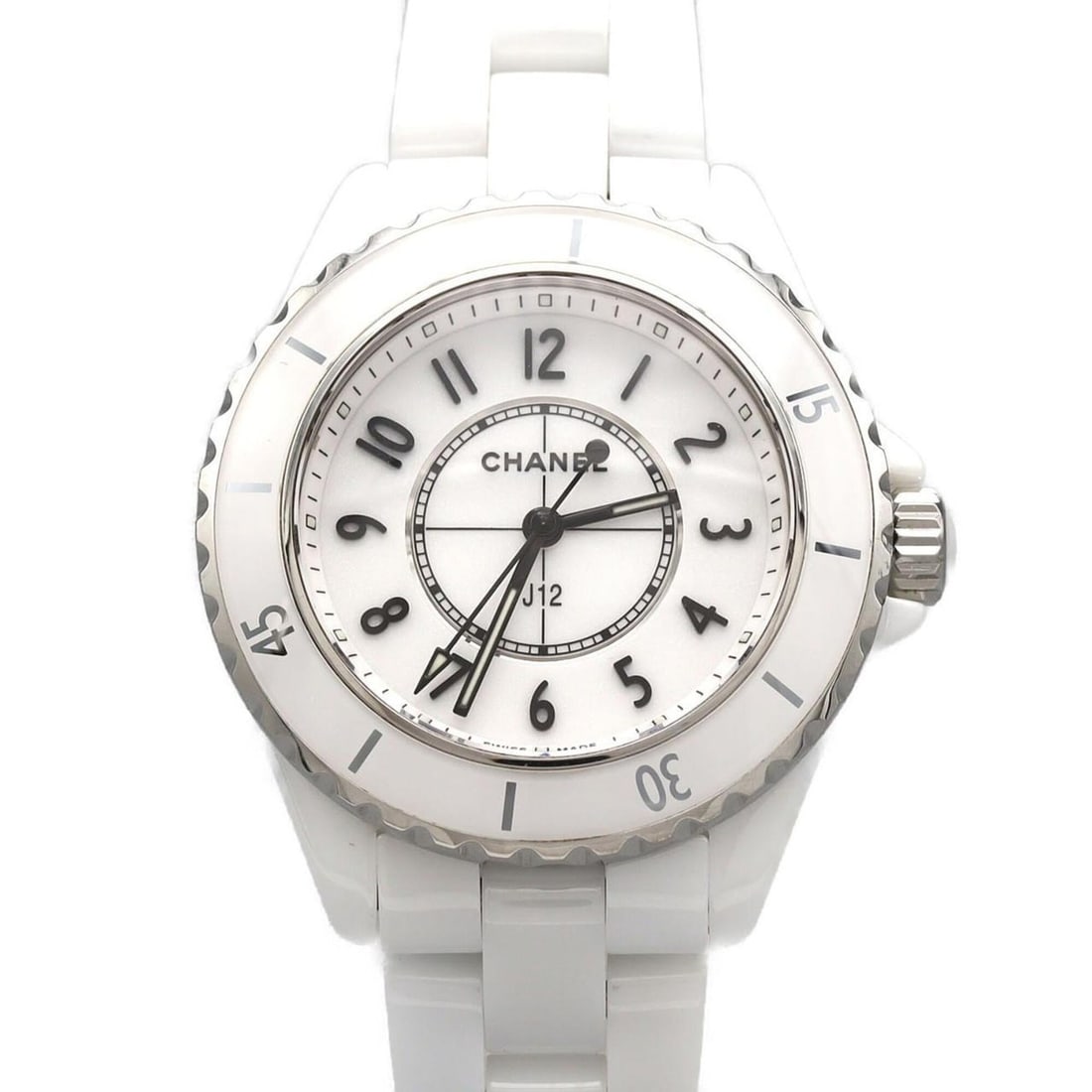 Chanel J12 33mm Ceramic H5698 Quartz Watch: --- Catalog ---Category: SizeWrist Size: 14.5cm / 5.7''Case Diameter: 33mm / 1.3''Category: DesignType: WristwatchGender: WomenColor (Dial): WhiteMaterial (Band): CeramicMaterial (Case): CeramicCatego
