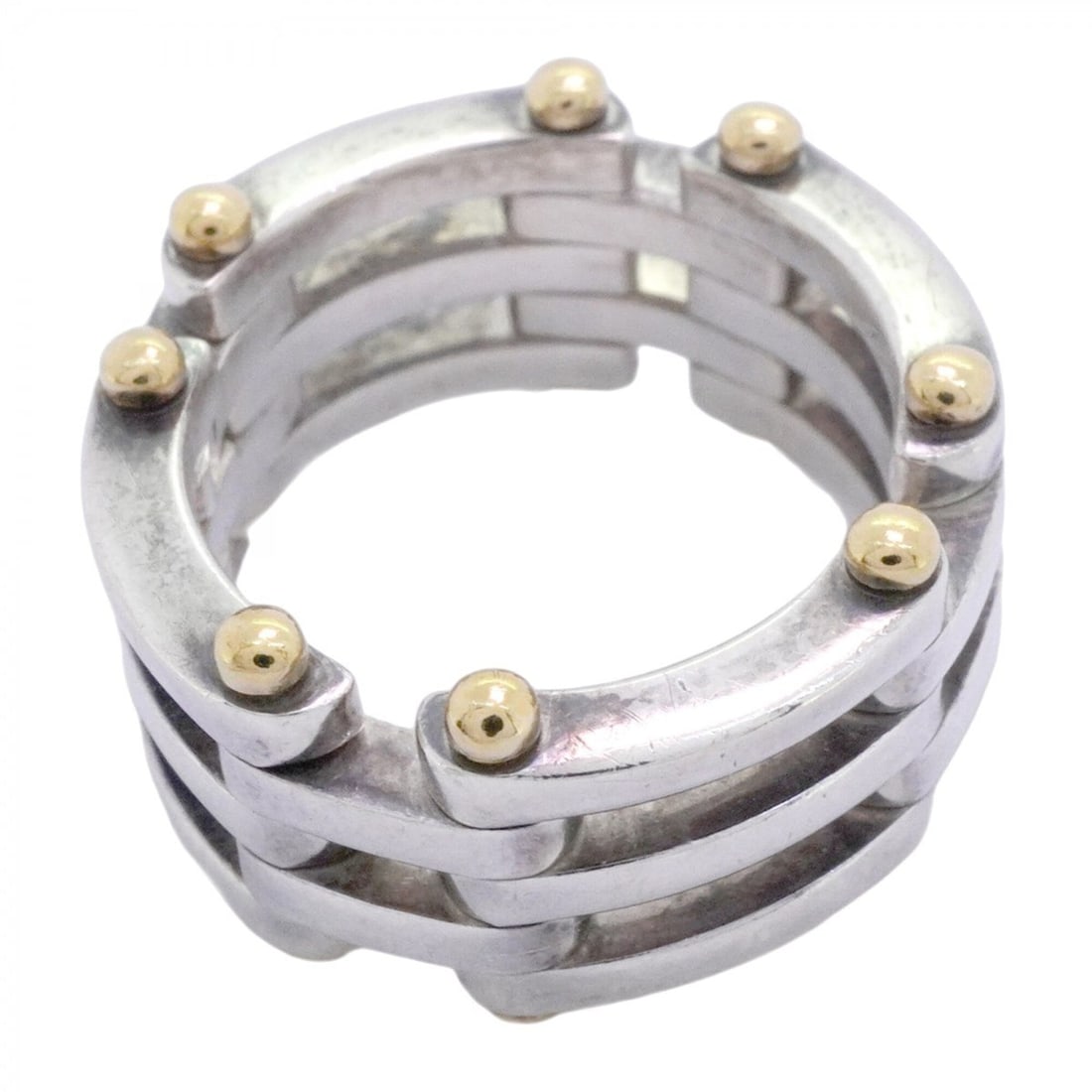 Tiffany & Co. Gate Ring, 18K Yellow Gold (KYG), Sterling Silver 925, Size 15 (Men's/Women's): --- Catalog ---Category: SizeJP Size: 15US Size: 7.5Category: DesignType: Band ringGender: Men,WomenMaterial: Silver 925, Yellow gold (18K)Category: GeneralBrand: Tiffany--- Item List ---Section: Cond