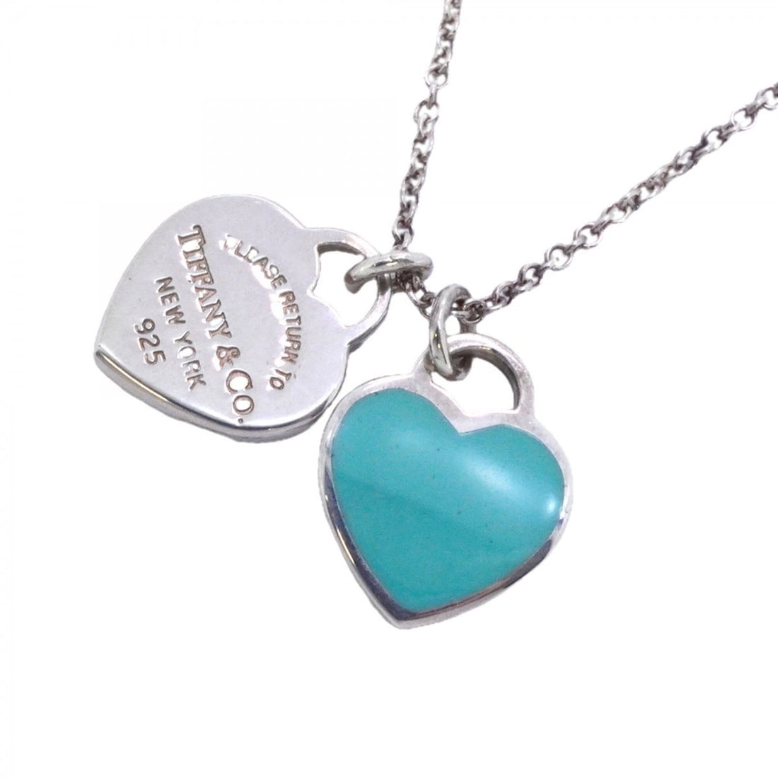 Tiffany & Co. Double Return to Heart Necklace, Sterling Silver 925, Blue, Women's: --- Catalog ---Category: SizePendant Size: 14.2mm x 13mm / 0.55'' x 0.51''Neck Circumference: 40.5 cm / 15.94''Category: DesignColor: BlueGender: WomenMaterial: Silver 925Necklace Type: NecklaceCatego