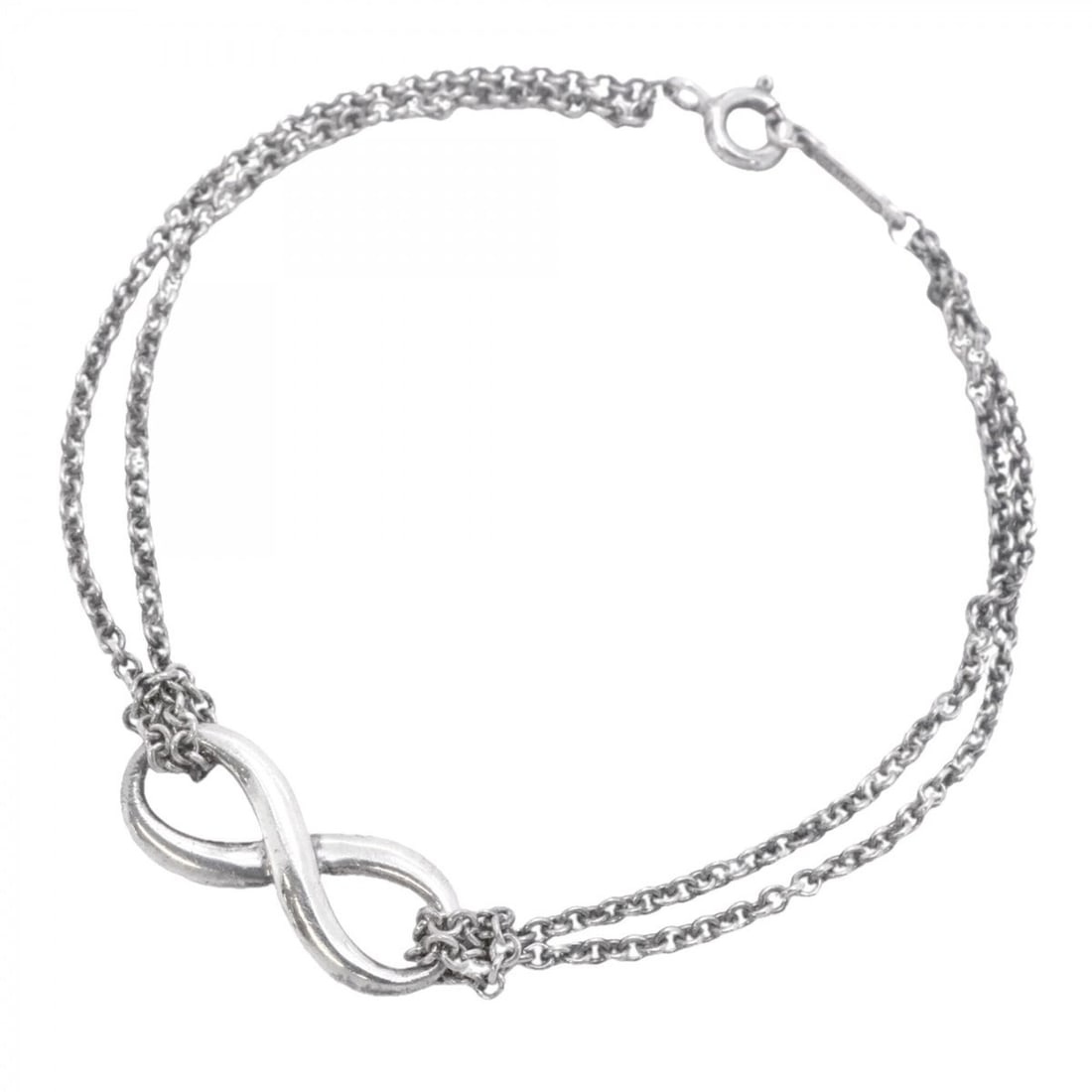 Tiffany & Co. Infinity Double Chain Bracelet, Sterling Silver 925, Women's: --- Catalog ---Category: SizeLength: 16.5cm / 6.49''Category: DesignType: Charm braceletGender: WomenMaterial: Silver 925Category: GeneralBrand: Tiffany--- Item List ---Section: ConditionRanking: Rank