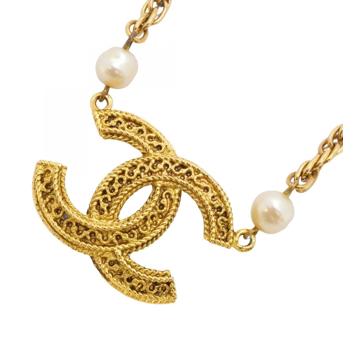 Chanel Necklace, Coco Mark, GP Plated, Faux Pearl, Gold, Women's (1 of 17)