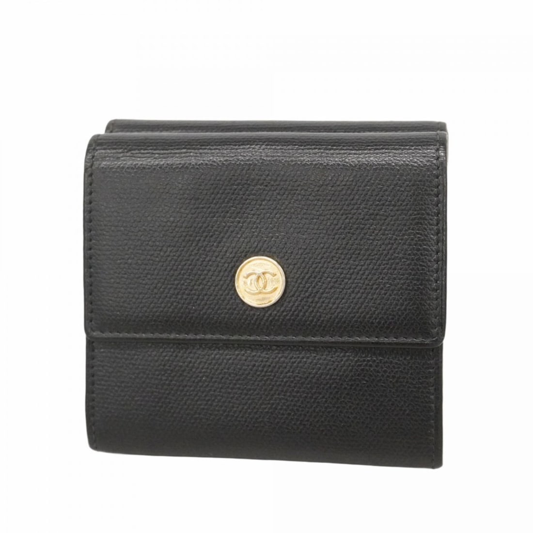 Chanel Tri-fold Wallet, Coco Button, Leather, Black/Champagne, Women's: --- Catalog ---Category: SizeSize (HxWxD): 9cm x 10cm x 3.5cm / 3.54'' x 3.93'' x 1.37''Category: DesignType: Wallet (tri-fold)Color: BlackGender: WomenMaterial: Leather Category: GeneralBrand: Chanel