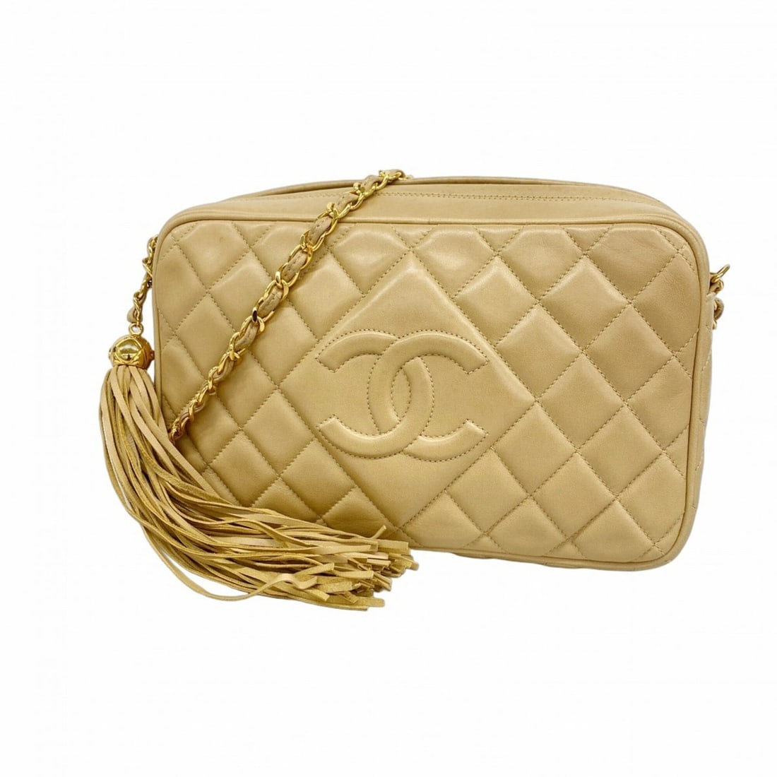 Chanel Matelassé Shoulder Bag with Chain Strap, Lambskin, Beige, Women's: --- Catalog ---Category: SizeSize (HxWxD): 15cm x 24.5cm x 7cm / 5.9'' x 9.64'' x 2.75''Category: DesignType: Shoulder bagColor: BeigeGender: WomenMaterial: Leather Hardware Color: GoldLeather/Fur Typ
