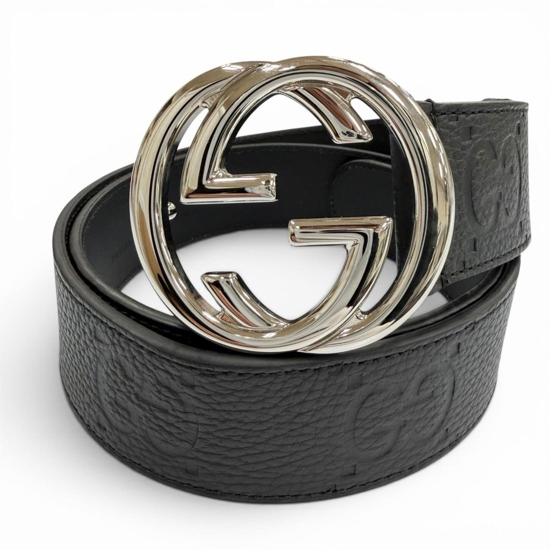 GUCCI 794196 Leather GG Pattern Interlocking G Buckle Wide Belt Black Silver Hardware Size 90 36 (1 of 15)