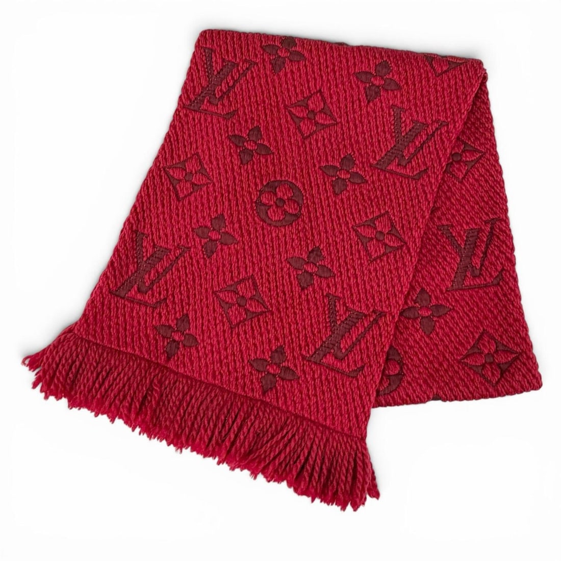 LOUIS VUITTON 413287 Echarpe Logomania Wool Silk Stole Scarf Ruby Red Made in Italy Women's (1 of 18)