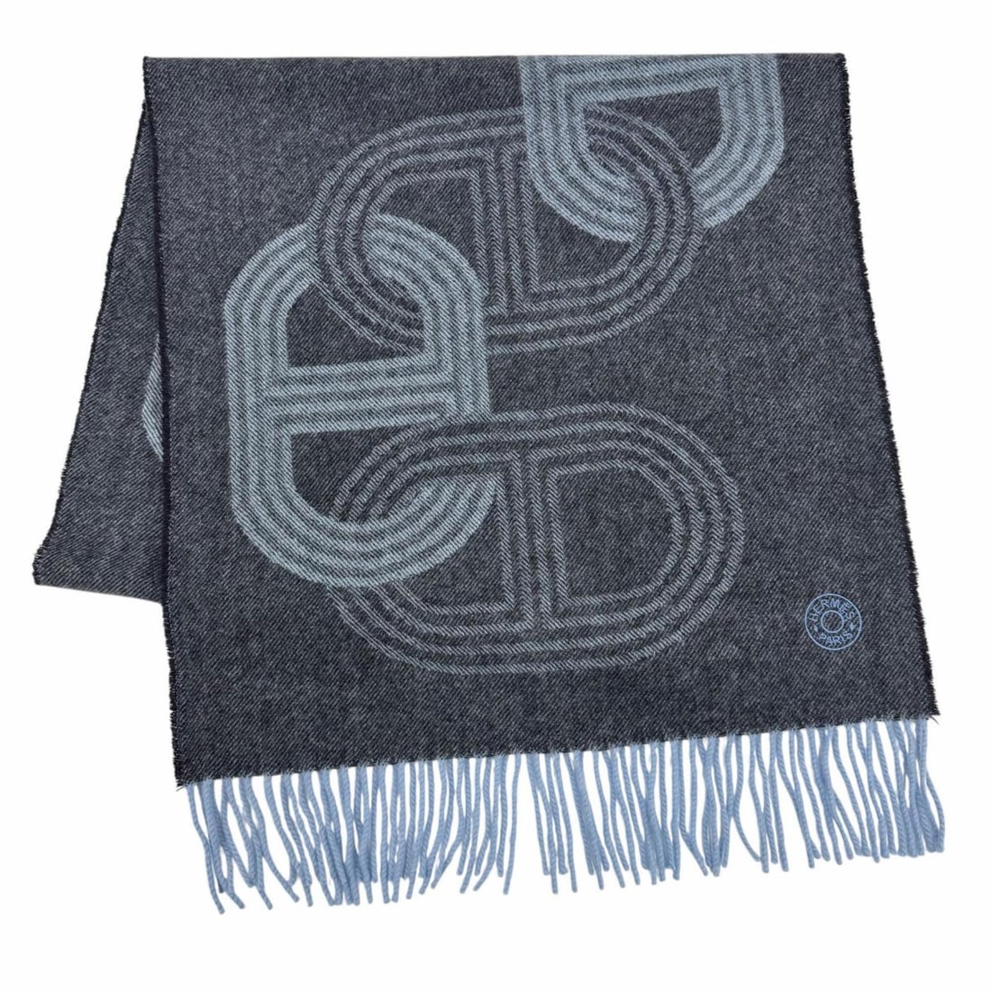 HERMES (Hermes) Circuit at 24th Street 100% Cashmere Chaine d'Ancre Circle Logo Fringe Stole Scarf (1 of 16)