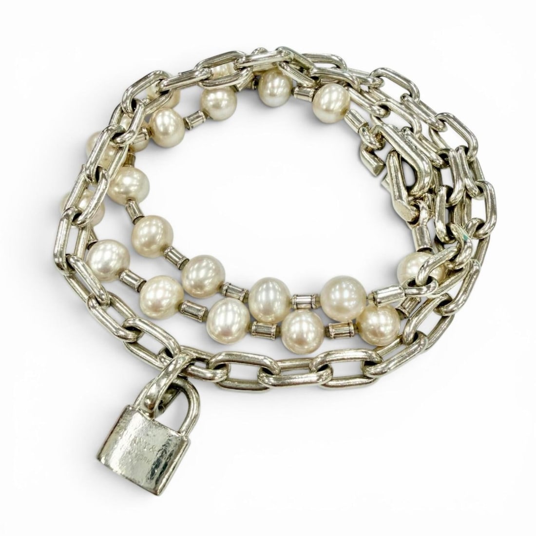 TIFFANY&Co. Tiffany HardWear Pearl Rock AG925 Necklace Bracelet 2-Way Silver Made in Italy Weight (1 of 15)
