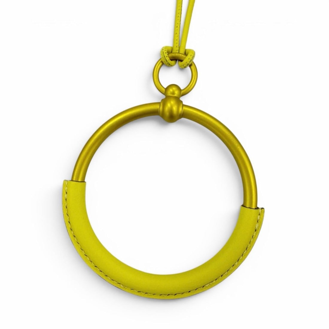 HERMES Loop Grand Necklace, Leather Trim Pendant, Yellow (Jaune), Women's, with Box and Dust Bag. (1 of 11)